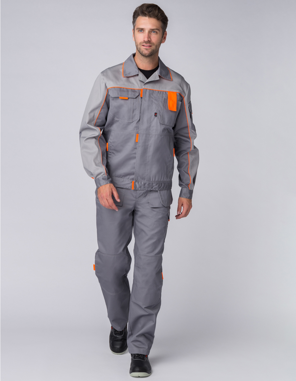 Костюм Союз-Профессионал-1 (тк.Смесовая,240) брюки, серый/св.серый/оранжевый