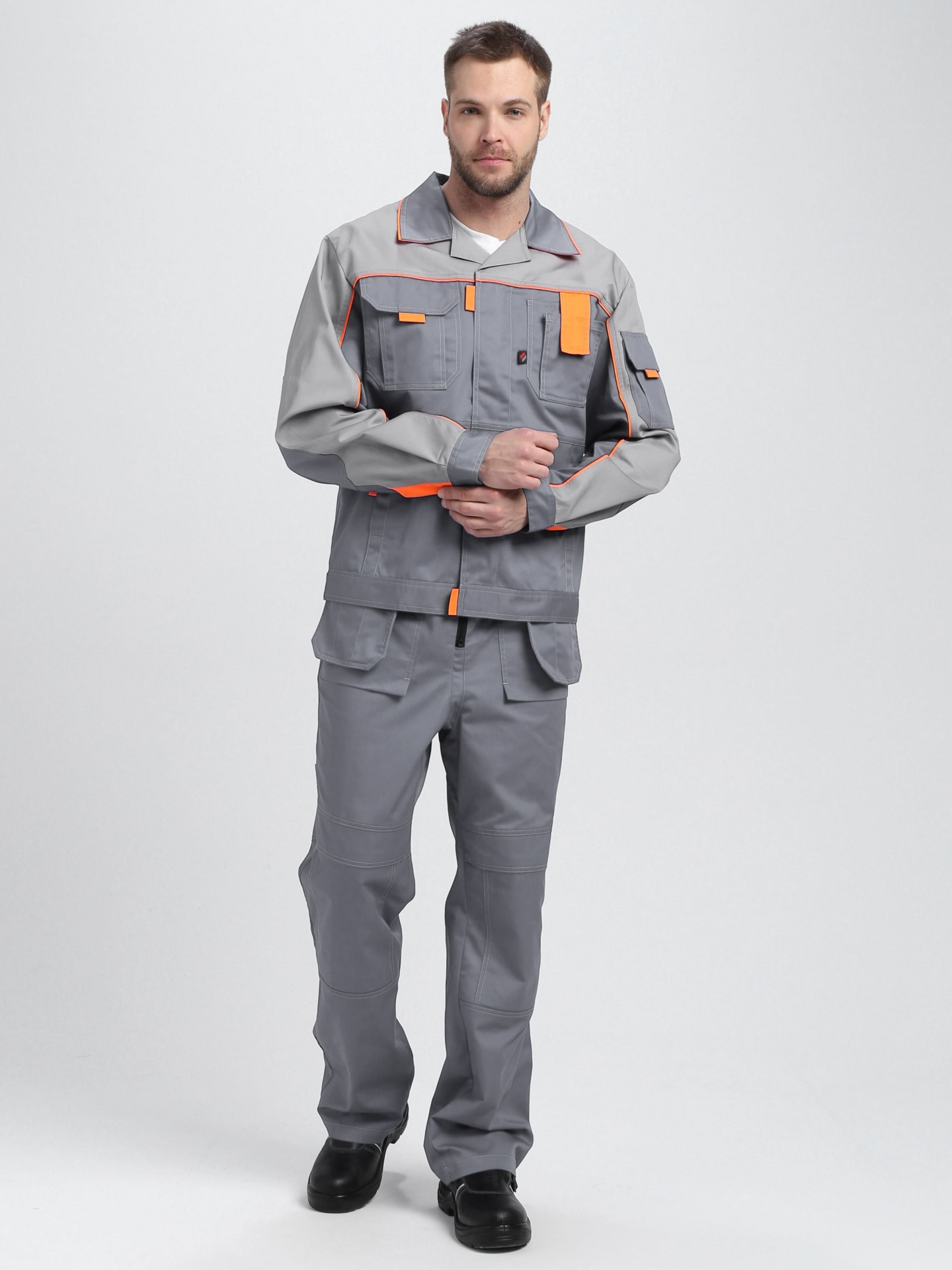 Костюм Союз-Профессионал-2 (тк.Смесовая,240) п/к, серый/св.серый/оранжевый