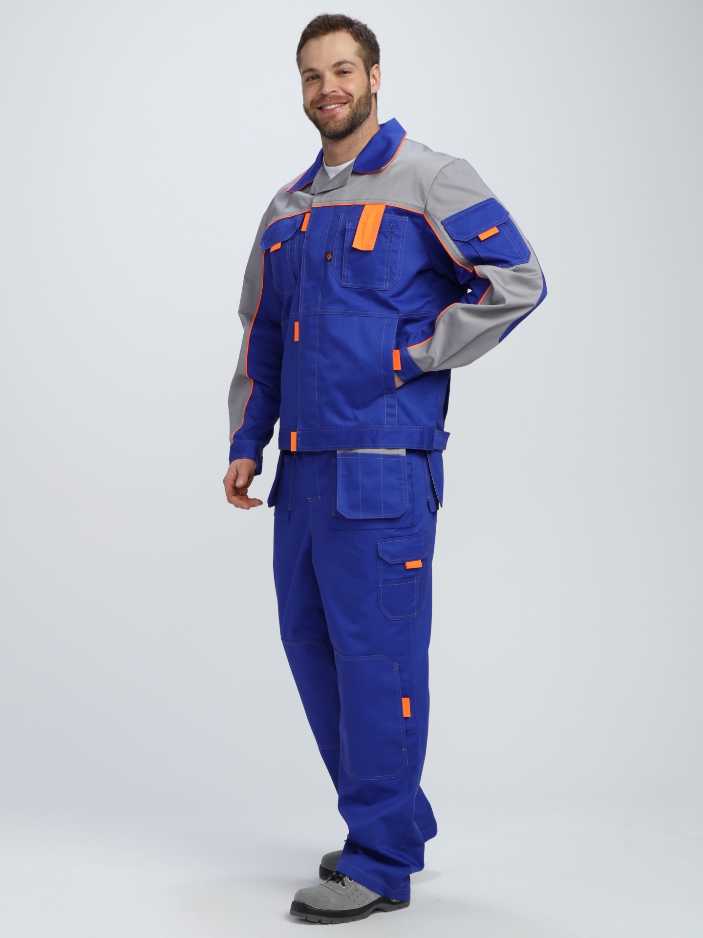 Костюм Союз-Профессионал-1 (тк.Смесовая,240) брюки, васильковый/св.серый/оранжевый